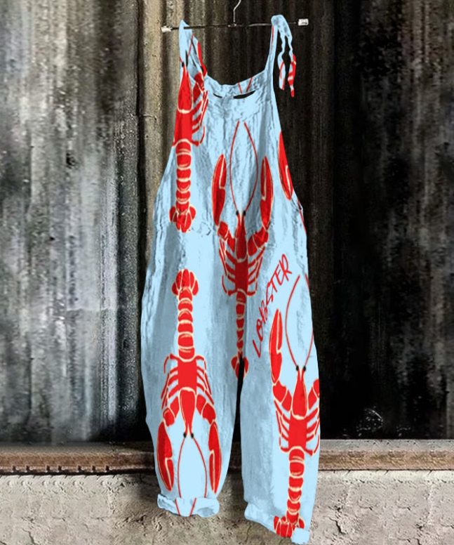 Women's Creative Big Red Lobster Art Print Casual Jumpsuit