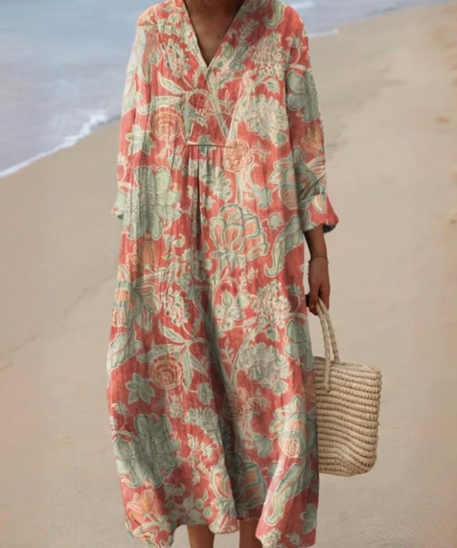 Women's Vintage Lovely Floral Art Print Cotton Dress