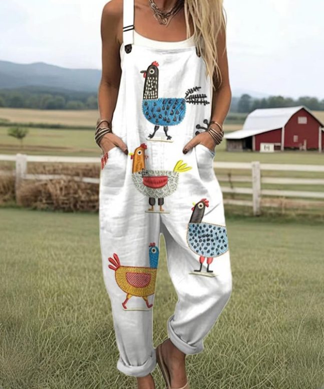 Women's Funny Chick Art Print Casual Wide Leg Jumpsuit