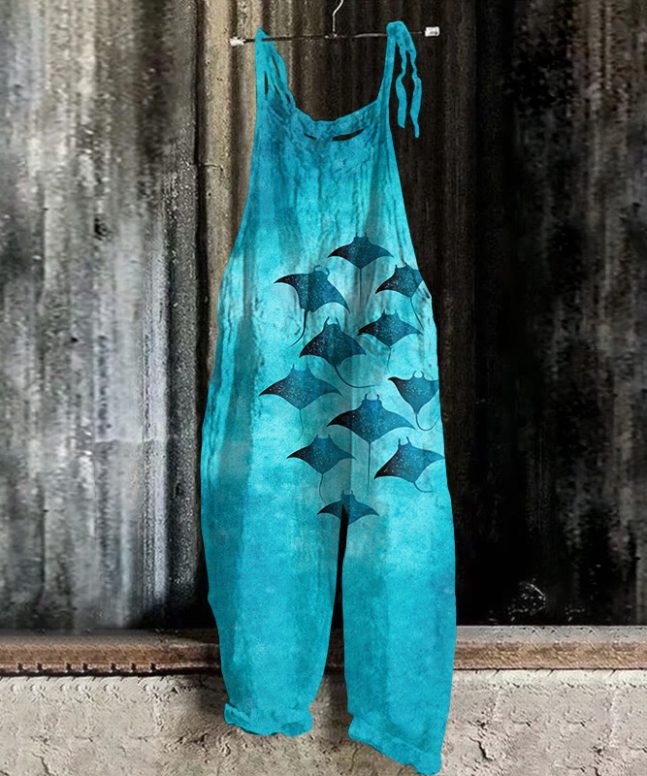 Vintage Manta Ray Art Print Casual Jumpsuit