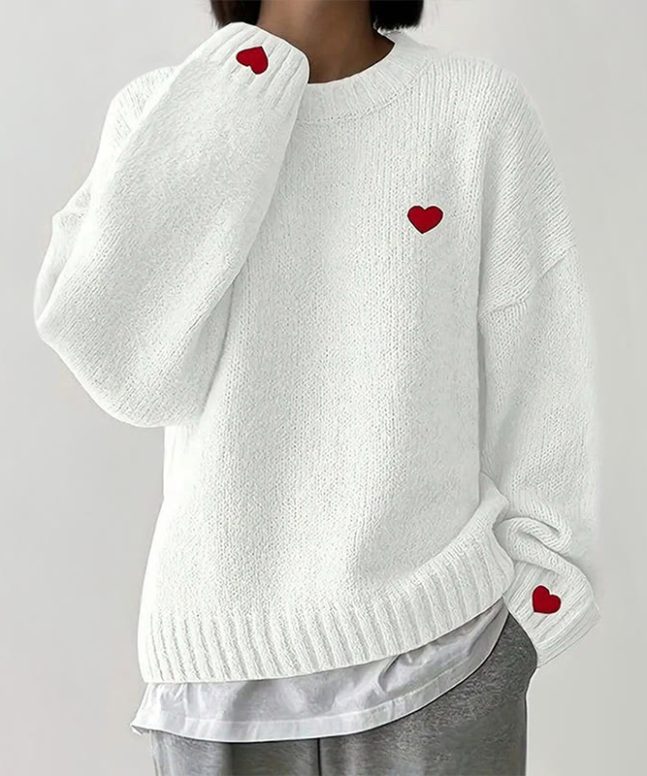 Valentine's Day Small Heart Print Casual Pullover Sweater
